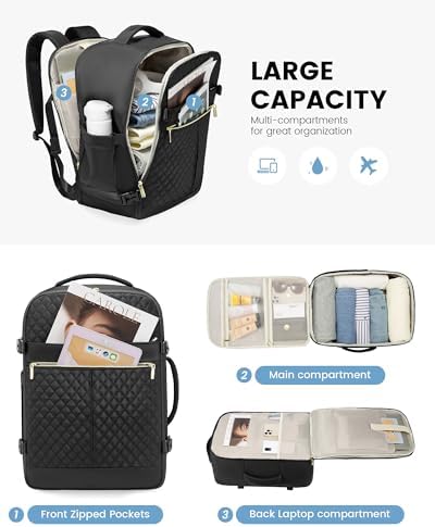 LOVEVOOK Carry On Travel Backpack for Women, 40L Personal Item Travel Bag Flight Approved, TSA Large Backpack for 17'' Laptop, Waterproof Weekender Business Hiking Bag with 3 Packing Cubes - Image 3