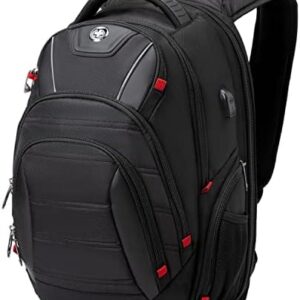 Swissdigital Design Travel Backpack for men, TSA Friendly USB Charging RFID Protection Business Backpack Fits 15.6" Laptops Black | J14-BR