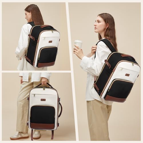 LOVEVOOK Travel Backpack for Women,40L Carry On Backpack Flight Approved,TSA Personal Item Travel Bag Fits 17.3" Laptop with 3 Packing Cubes,Large Waterproof Daypack,Beige and black and brown - Image 8