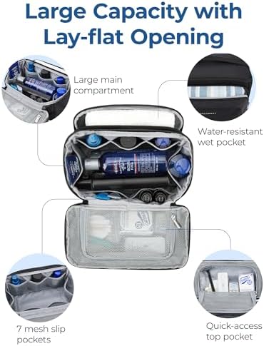 BAGSMART Toiletry Bag for Men, Wide Opening Travel Bag for Toiletries, Dopp Kit Water Resistant Shaving Hygiene Bag for Bathroom Shower, Toiletries Accessories,Travel Essentials-Gray - Image 2