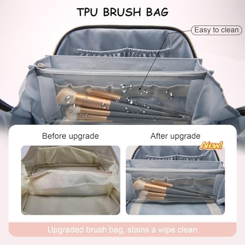 BOYATU Travel Makeup Bag for Women: Cosmetic Organizer Bag with Compartments - Leather Make up Bags Set of 3 Pink - Image 2