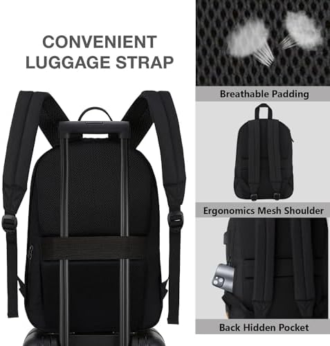 KEOFID Travel backpack for Men and Women, Anti Theft Laptop Backpack with USB Charging Port for Work, Large Bag for College, Water Resistent(Black) - Image 5