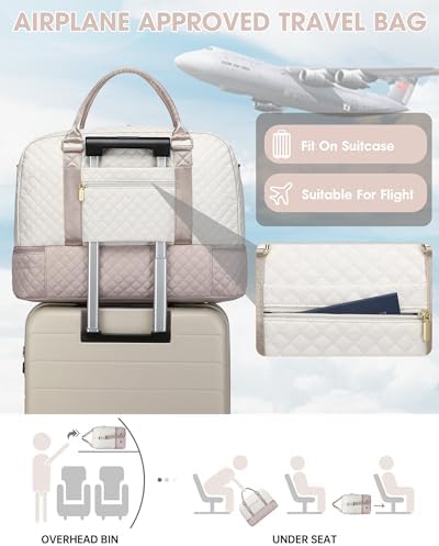 Travel Duffle Bag Weekender for Women - Carry On Overnight Bag with Shoe Compartment Duffel Bag with Wet Pocket Large Gym Weekend Bags Set Hospital Bags for Labor and Delivery Beige - Image 6