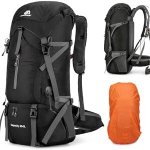 ShowyLive 70L Hiking Backpack Men/Women, Lightweight Camping Backpack, Foldable & Packable Daypack Backpacks for Outdoor, Travel Bag With Rain Cover (Black)