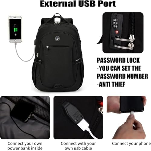 SHRRADOO Anti Theft Laptop Backpack Travel Backpacks with usb Charging Port for Women Men College Backpack Computer Bag Fits 17 Inch Laptop,Grey - Image 3