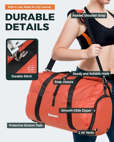 Tolaccea Gym Duffel Bag for Women, Travel Bags Foldable Sports Duffle with Shoe Compartment & Wet Pocket, Lightweight & Water-Resistant, Perfect for Workout, Weekender Overnight & Carry-On Expandable - Image 6