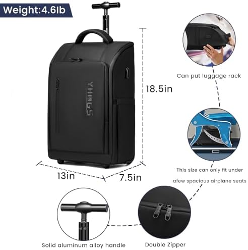 Rolling Backpack, Waterproof Backpack with Wheels for Business Commuter, Carry on Backpack with Laptop Compartment, Fit 15.6/18 Inch Laptop, Wheeled Backpack for Adults (Black) - Image 5