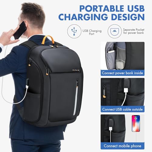 17 Inch Laptop Backpack for Men, Business Travel Anti-Theft Backpack with USB Charging Port, Water Resistant Computer Bag Carry On Flight Approved for Work College Weekender, Black - Image 5