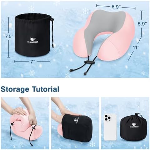 Travel Pillow for Airplane Memory Foam Neck Pillow, Soft & Support Travel Pillow for Travelling with Eye Mask, Earplugs and Storage Bag, Sleeping Rest, Car, Train and Home Use Cooling, Pink - Image 6
