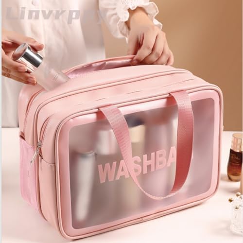 Travel Toiletry Bag Waterproof & Portable Organizer for Makeup and Accessories Large Capacity with Handle Double-Layer Design for Dry & Wet Separation Ideal for Men & Women (Pink) - Image 5