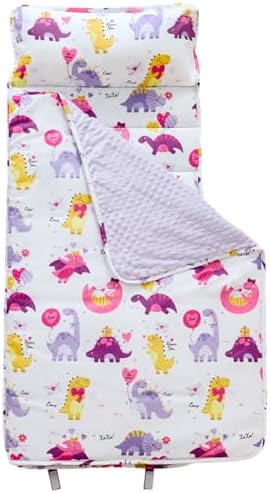 Toddler Nap Mat with Removable Pillow and Plush Blanket, Roll Up Napping Mats for Kids Ages 3-6 Years, Kid Sleeping Bag for Preschool Daycare Travel Camping, 53" x 23"