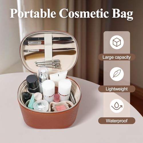 Makeup Bag, Travel Make up Case with Compartments and Handle, Portable Cosmetic Organizer Bags,Toiletry Bag for Women - Image 4