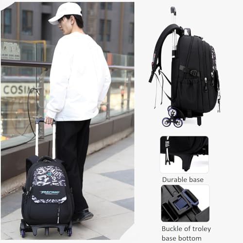 Rolling Backpack for Boys Roller Backpack Kids Bookbag with Wheels Wheeled School Bag for Teen Boys Black - Image 6