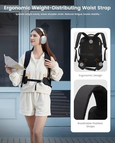LOVEVOOK Travel Backpack For Women with Waist Strap, 40L Carry On Backpack Luggage Flight Approved,TSA Personal ltem Travel Bag Essentials Fits 17.3 Inch Laptop,Weekender Daypack with 3 Packing Cubes - Image 2