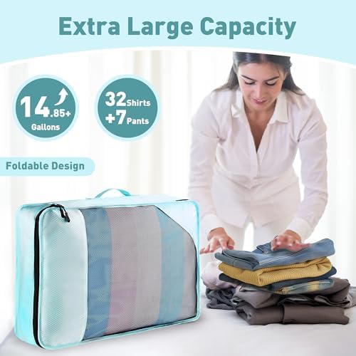 8 Set Packing Cubes for Travel Women Men Kids, Mesh Suitcase Organizer Bags Set for Luggage, 4 Sizes Extra Large, Large, Medium, Small, Travel Camping Essentials Accessories, Lake Blue - Image 5