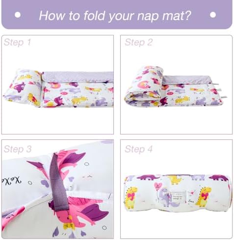 Toddler Nap Mat with Removable Pillow and Plush Blanket, Roll Up Napping Mats for Kids Ages 3-6 Years, Kid Sleeping Bag for Preschool Daycare Travel Camping, 53" x 23" - Image 6