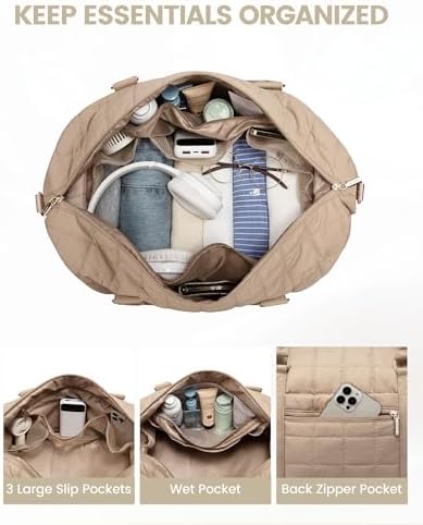 LOVEVOOK Large Duffle Bag for Travel, Puffer Weekend Bags for Women Travel Tote, Carry on Duffel Bag for Airplanes, 18 Inch Personal Item Bag Gym Bag Women, Coffee - Image 5