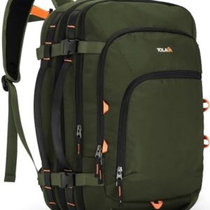Tolaccea Travel Backpack, TSA Friendly Flight Approved Carry-on Luggage Water-resistant Business Rucksack, Durable Large Computer Bag Daypack Fits 15.6 Inch Laptop, 35-45L Expandable - Green