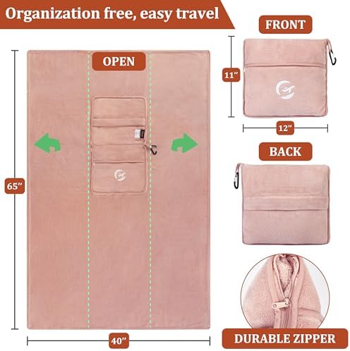 Tirrinia Soft Travel Blanket Pillow, 3-in-1 Foldable Airplane Throw Blanket, Long Flight Essentials, Car Pillow, Lightweight Travel Accessories - Image 6