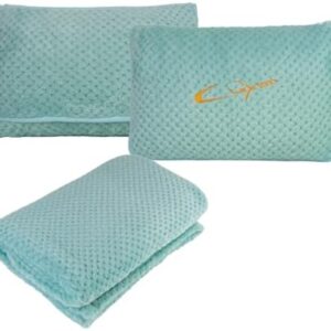 Travel Blanket Pillow-Premium Soft 2 in 1 Airplane Blanket for Long Trips Essentials with Bag Pillowcase, Hand Luggage Sleeve and Backpack Clip (Mint Green)