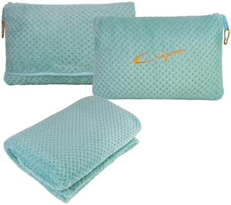 Travel Blanket Pillow-Premium Soft 2 in 1 Airplane Blanket for Long Trips Essentials with Bag Pillowcase, Hand Luggage Sleeve and Backpack Clip (Mint Green)