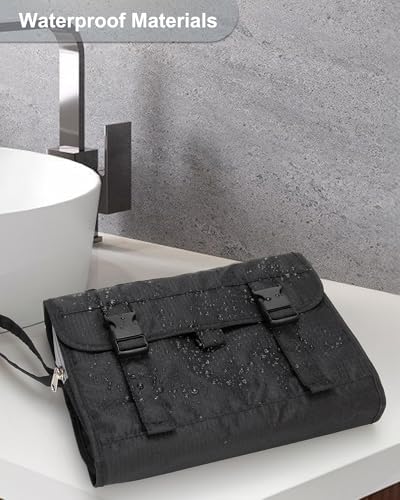 Relavel Travel Hanging Toiletry Bag for Men Women Travel Kit Shaving Bag Waterproof Large Makeup Bag Wash Bag Makeup Organizer Cosmetic Case for Bathroom Shower Black - Image 5