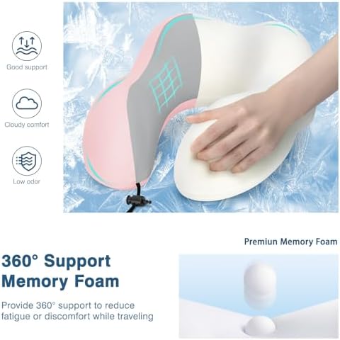 Travel Pillow for Airplane Memory Foam Neck Pillow, Soft & Support Travel Pillow for Travelling with Eye Mask, Earplugs and Storage Bag, Sleeping Rest, Car, Train and Home Use Cooling, Pink - Image 3