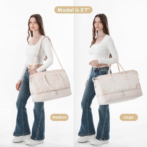 ETRONIK Weekender Overnight Bags for Women, Large Travel Duffle Bags with Shoe Compartment & Wet Pocket, Carry On Tote Bag Gym Duffel Bag with Toiletry Bags for Hospital 3 Pcs Set, Large Size, Beige - Image 8