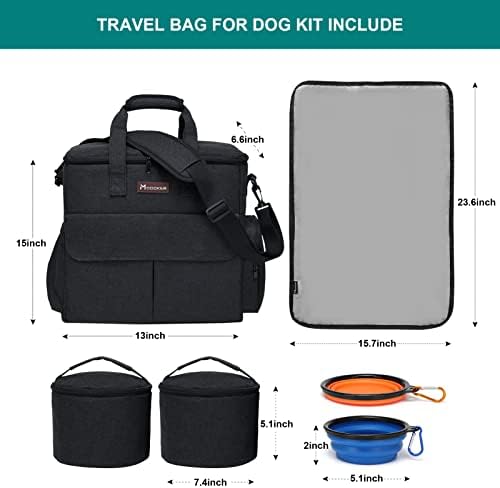 Modoker Dog Travel Bag Dog Travel Kit for a Weekend Away Set Includes Pet Travel Bag Organizer for Accessories, 2 Collapsible Dog Bowls, 2 Travel Dog Food Container (Black) - Image 4