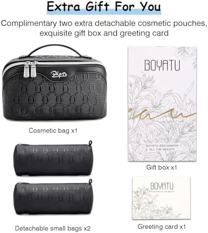 BOYATU Travel Makeup Bag for Women: Cosmetic Organizer Bag with Compartments - Leather Make up Bags Set of 3 Black - Image 5