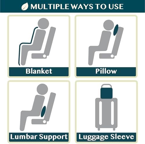 PAVILIA Travel Blanket Pillow in Soft Bag with Pockets, Airplane Blanket Set, Plane Blanket Compact Packable, Flight Essentials Car Pillow, Travelers Accessories Gifts, Luggage Strap, Turquoise - Image 8