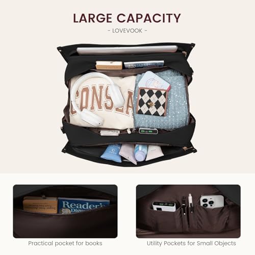 LOVEVOOK Weekender Bags for Women 18-21" Large Capacity Dual Material All-In-One Travel Duffle Carry On Bag with Laptop Compartment, Wet/Dry Separation for Overnight/Gym 1 Shoe Organizer, 2 Pockets - Image 5