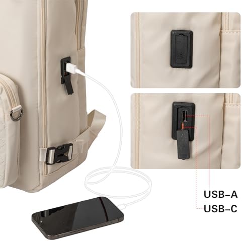 40L Waterproof Travel Backpack for Men & Women, Airline Approved Carry on Laptop Backpack, 17.3 Inch, with Detachable Crossbody Bag,Beige - Image 5
