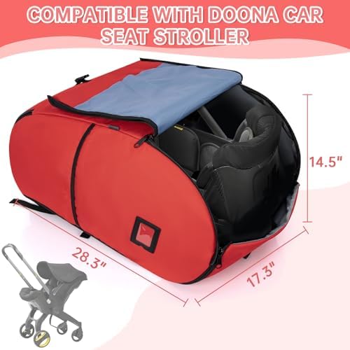 Padded Car Seat Travel Bag Compatible with Doona, Infant Car Seat Travel Bag, Foldable Car Seat Stroller Gate Check Bag for Airplane (Red) - Image 2