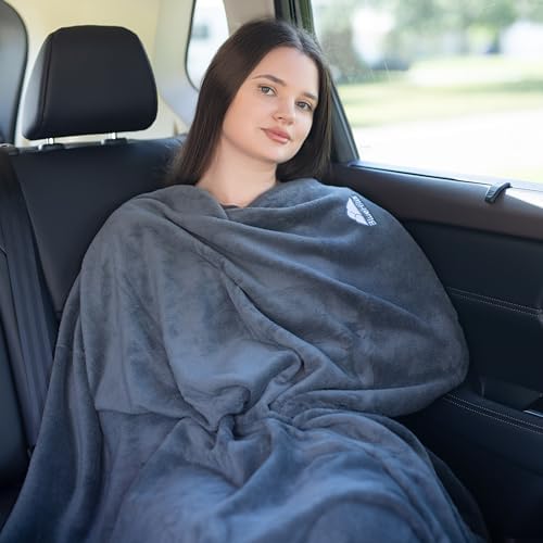 BlueHills Premium Soft Travel Blanket Pillow Airplane Flight Blanket Throw Bag Pillowcase Compact Large 2 in 1 Combo Warm Traveling Plane Essentials Portable Gifts Lightweight Grey Gray T007 - Image 7