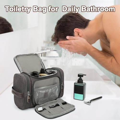 ZOMFELT Travel Toiletry Bag for Men, Water-Resistant Canvas Dopp Kit with Wet Compartments, Multi-Pocket Organizer for Shaving Kit, Gym Essentials and Toiletries Accessories, Grey - Image 7