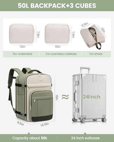 LOVEVOOK 40L Travel Backpack for Women & Men - 17.3 Inch Carry On Backpack & Personal Item Backpack for Airlines, Spacious and Durable Design, with 3 Packing Cubes - Image 3