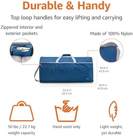 Amazon Basics 32" Extra Large Foldable Duffle Bag for Travel & Storage, with Exterior/Interior Zippered Pockets, Lightweight/Durable Nylon Material, 50-LBS Capacity, 9254 Cubic Inch (150L), Navy Blue - Image 2