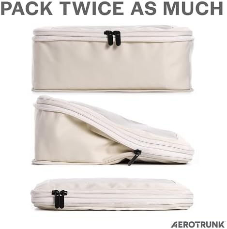 Compression Packing Cubes for Travel - Luggage Organizer Bags - Double Zipper Packing Cubes for Suitcases (6-Pack, Beige) - Image 2