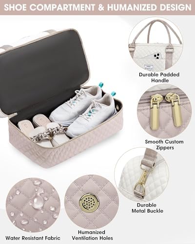Travel Duffle Bag Weekender for Women - Carry On Overnight Bag with Shoe Compartment Duffel Bag with Wet Pocket Large Gym Weekend Bags Set Hospital Bags for Labor and Delivery Beige - Image 4
