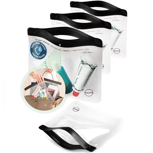 Ogato 3pcs - Clear TSA Approved Toiletry Bag - Our Quart Size Clear Toiletry Bags are Security Approved Worldwide for Liquids & Cosmetics - 100% 3-1-1 Compliant Travel Bags for Toiletries