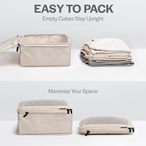 Compression Packing Cubes for Travel - Luggage Organizer Bags - Double Zipper Packing Cubes for Suitcases (6-Pack, Beige) - Image 5