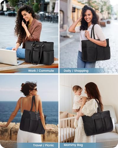 LOVEVOOK Laptop Tote Bag for Women Work, Teacher Tote Bag Nurse Bag With Large Cup Holder, Utility Professional Computer Bag For Work/Travel/College/Daily, Large Purse Handbag With Multi Pockets - Image 6