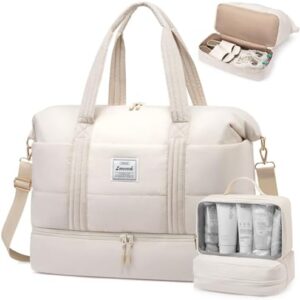 LOVEVOOK Travel Duffle Bag for Women, 3Pcs Puffer Large Weekender Overnight Bag with Shoe Compartment, Water Resistant Gym Duffel Bag, Carry on Bag for Hospital Delivery with Toiletry Organizer