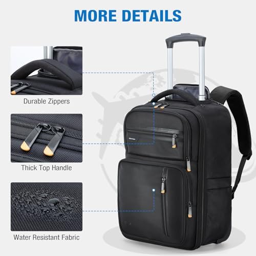 Rolling Backpack - 15.6 inch Laptop Backpack for Adults with Wheels Flight Approved Water Resistant Carry on Wheeled Backpacks for Travel Trip Business College Commute Black - Image 4