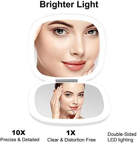 deweisn Compact Mirror, Lighted Travel Makeup Mirror with 1X/10X Magnifying Double Sided Dimmable Portable Pocket for Handbag and Pocket, USB Charging(White) - Image 3