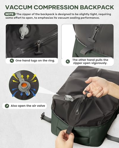 Small Vacuum Travel Backpack with Pump for Women,Airback Personal Item Carry on Backpacks Flight Approved 18x14x8 inches for Men,Laptop Waterproof Work Compression bags Casual Daypack,BrownGreen - Image 3