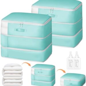 Comforter Storage Bag - Large Capacity Blanket Storage Bags 3-Layer Ultra Space Saving Self Compression Organizer, Washable Compression Bags for Storage Comforter Blanket, 2-Pack, Blue