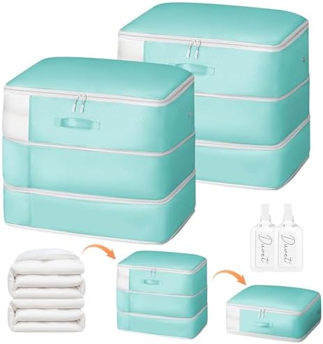 Comforter Storage Bag - Large Capacity Blanket Storage Bags 3-Layer Ultra Space Saving Self Compression Organizer, Washable Compression Bags for Storage Comforter Blanket, 2-Pack, Blue