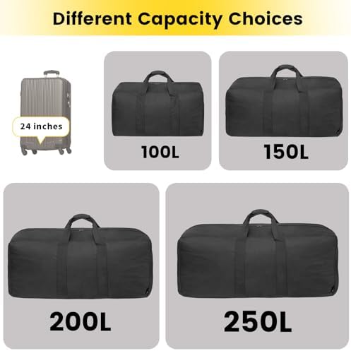 Vorspack Extra Large Duffle Bag for Travel - 100L Duffel Bag for Men Gear Bag for Storage Foldable Weekender Bag for Overnight Camping - Black - Image 6
